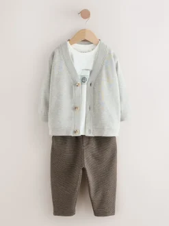 Gris/Blanc - Ensemble T-shirt et Pantalons Cardigan 3 pièces (3mois-7ans)