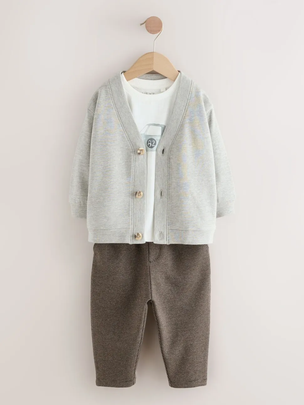 Gris/Blanc - Ensemble T-shirt et Pantalons Cardigan 3 pièces (3mois-7ans)