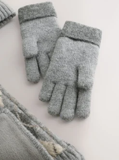 Gris/blanc à losanges - Ensemble chapeau, écharpe et gants 3 pièces (3-16ans)