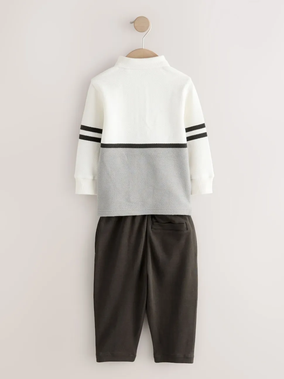 Gris/blanc zippé - Ensemble polo et jogging à manches longues (3mois-7ans)