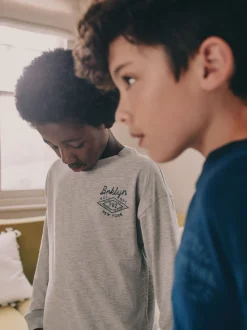 Gris/Bleu - Lot de 2 pyjamas en tissu à carreaux à manches longues (3-16ans)