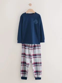 Gris/Bleu - Lot de 2 pyjamas en tissu à carreaux à manches longues (3-16ans)