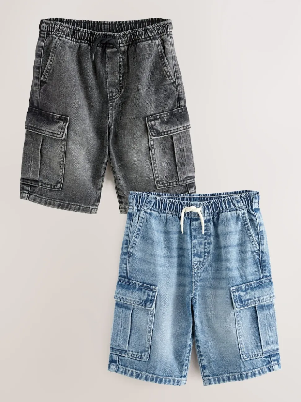 Gris/bleu moyen - Short cargo en jean 100% coton Lot de 2 (3-16ans)