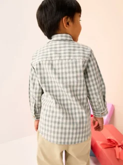 Gris/Ecru - Chemise de Noël à carreaux vichy brodée à manches longues (3mois7ans)