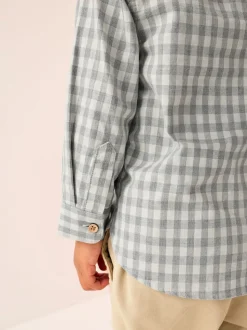 Gris/Ecru - Chemise de Noël à carreaux vichy brodée à manches longues (3mois7ans)