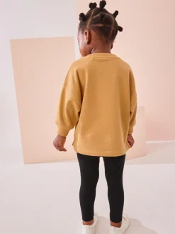 Gris/jaune ocre - Lot de 2 ensembles t-shirt et legging à manches longues (3mois-7ans)