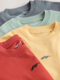 Gris/jaune/minéral/rouge - Lot de 4 T-shirts à Manches courtes avec Logo Graphique sur la Poitrine (3-16ans)