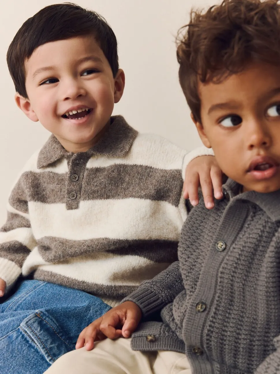 Gris/marron - Polo de rugby en maille rayée (3mois-7ans)