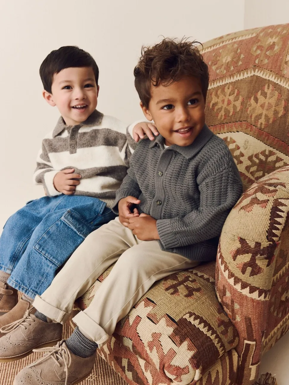 Gris/marron - Polo de rugby en maille rayée (3mois-7ans)