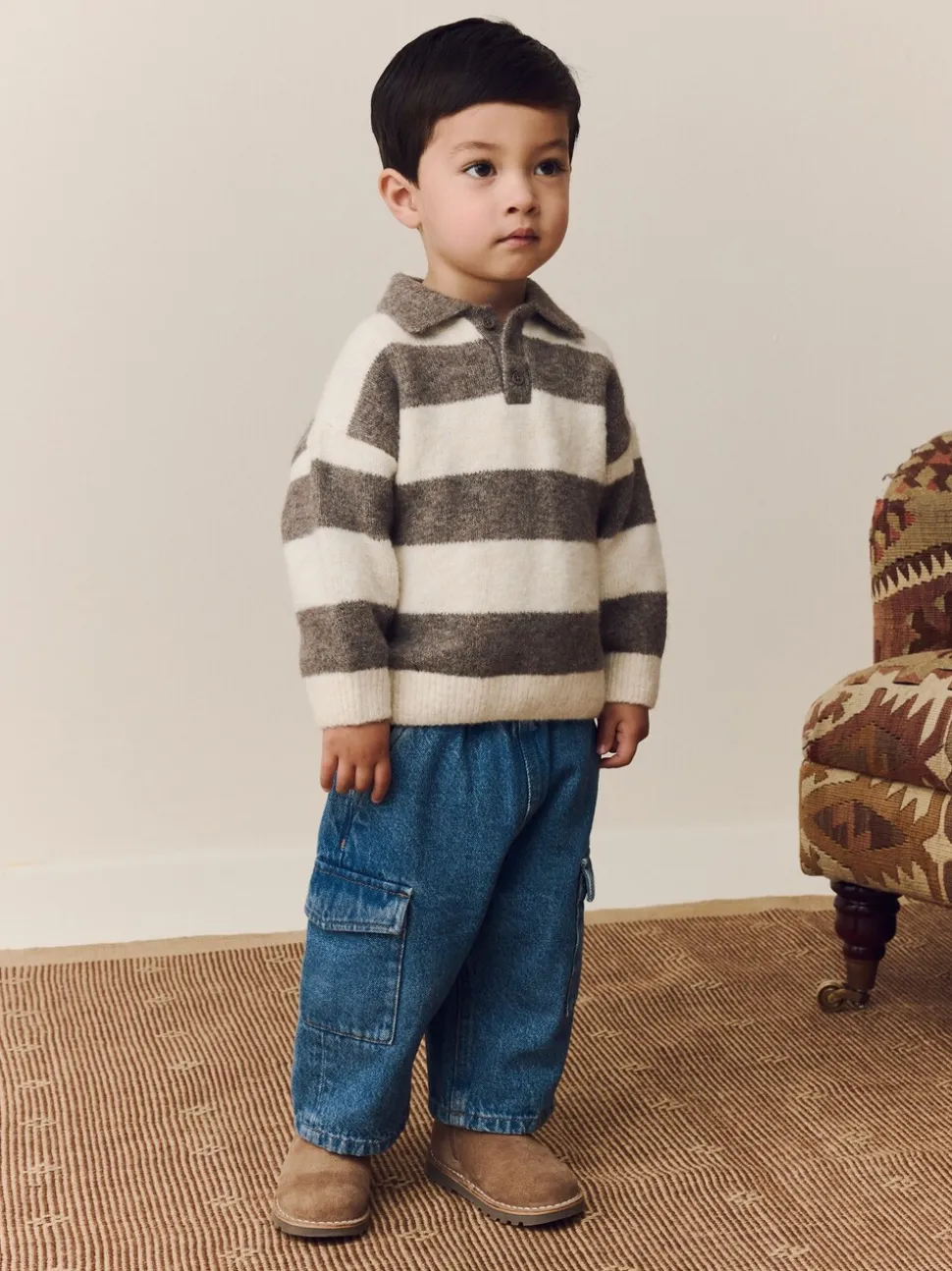 Gris/marron - Polo de rugby en maille rayée (3mois-7ans)