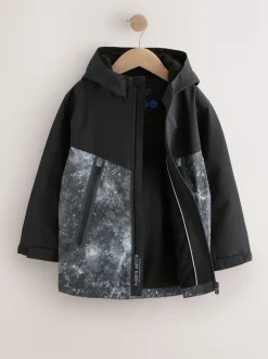 Gris/Noir - Veste à capuche imperméable doublée de polaire (3-17ans)