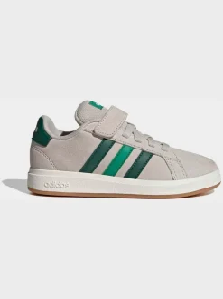 Gris/vert - Baskets adidas Grand Court 00s en daim à lacets élastiques pour enfant