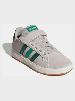 Gris/vert - Baskets adidas Grand Court 00s en daim à lacets élastiques pour enfant