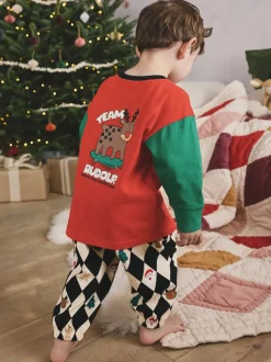 Harlequin rouge/vert - Pyjama de Noël simple (9mois-12ans)