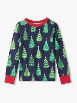 Hatley Patriot Bleu Glow in the Dark Noël Sapins Ensemble pyjama en coton extensible