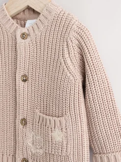 Hello World Neutre - Cardigan épais brodé en maille pour bébé