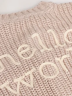 Hello World Neutre - Cardigan épais brodé en maille pour bébé