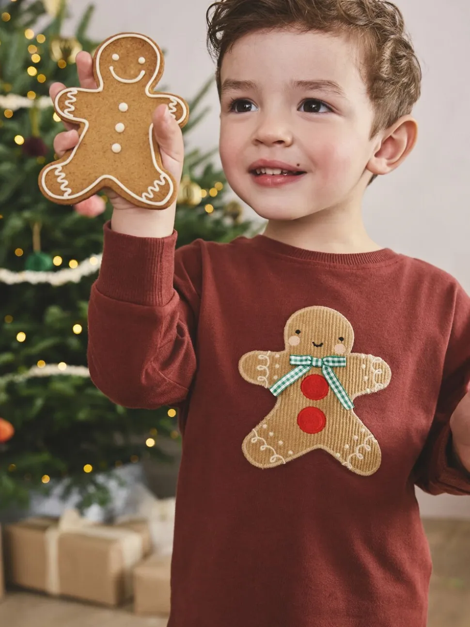 Homme de pain d’épices rouge/vert - Pyjama de Noël simple (9mois-10ans)