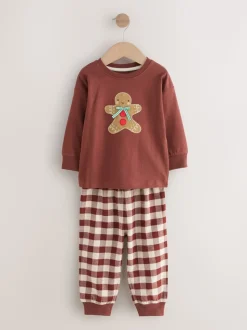 Homme de pain d’épices rouge/vert - Pyjama de Noël simple (9mois-10ans)