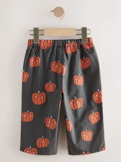 Imprimé citrouille anthracite - Pantalon large à enfiler (3mois-7ans)