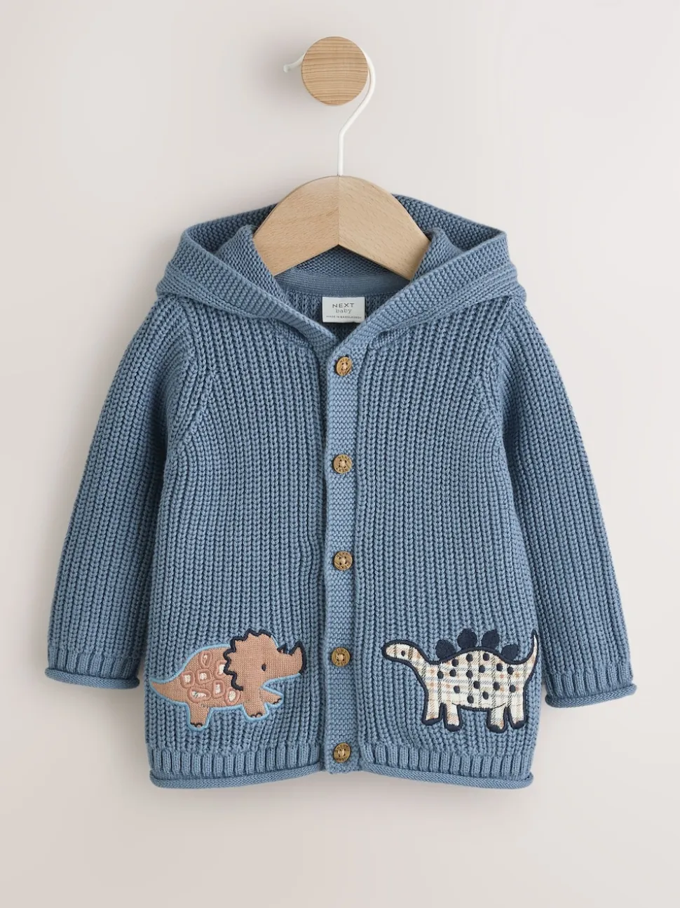 Imprimé dinosaures bleu marine brodé - Cardigan à capuche en maille bébé (0 mois-2 ans)