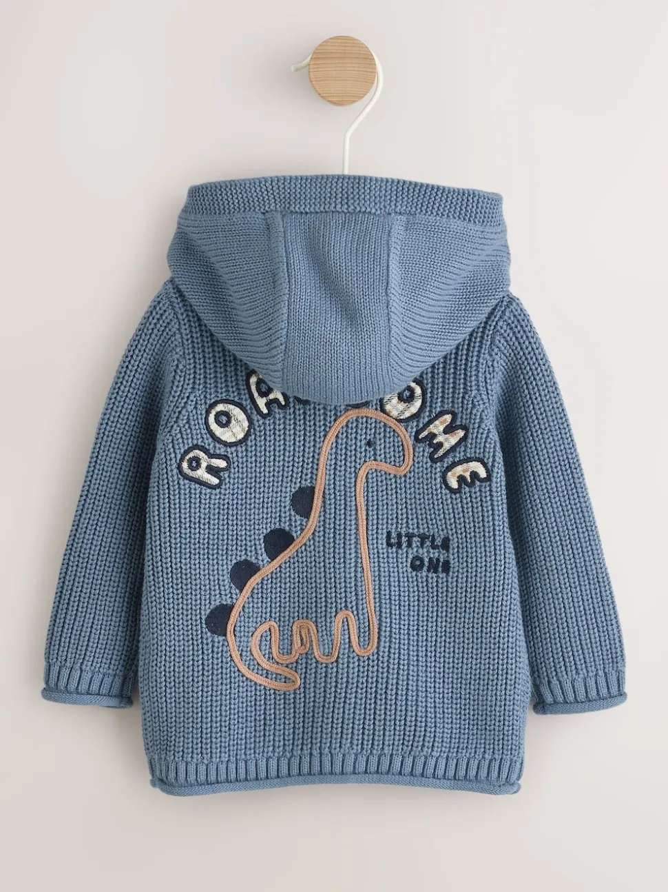 Imprimé dinosaures bleu marine brodé - Cardigan à capuche en maille bébé (0 mois-2 ans)