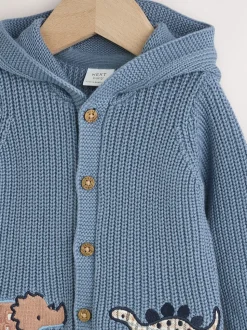Imprimé dinosaures bleu marine brodé - Cardigan à capuche en maille bébé (0 mois-2 ans)
