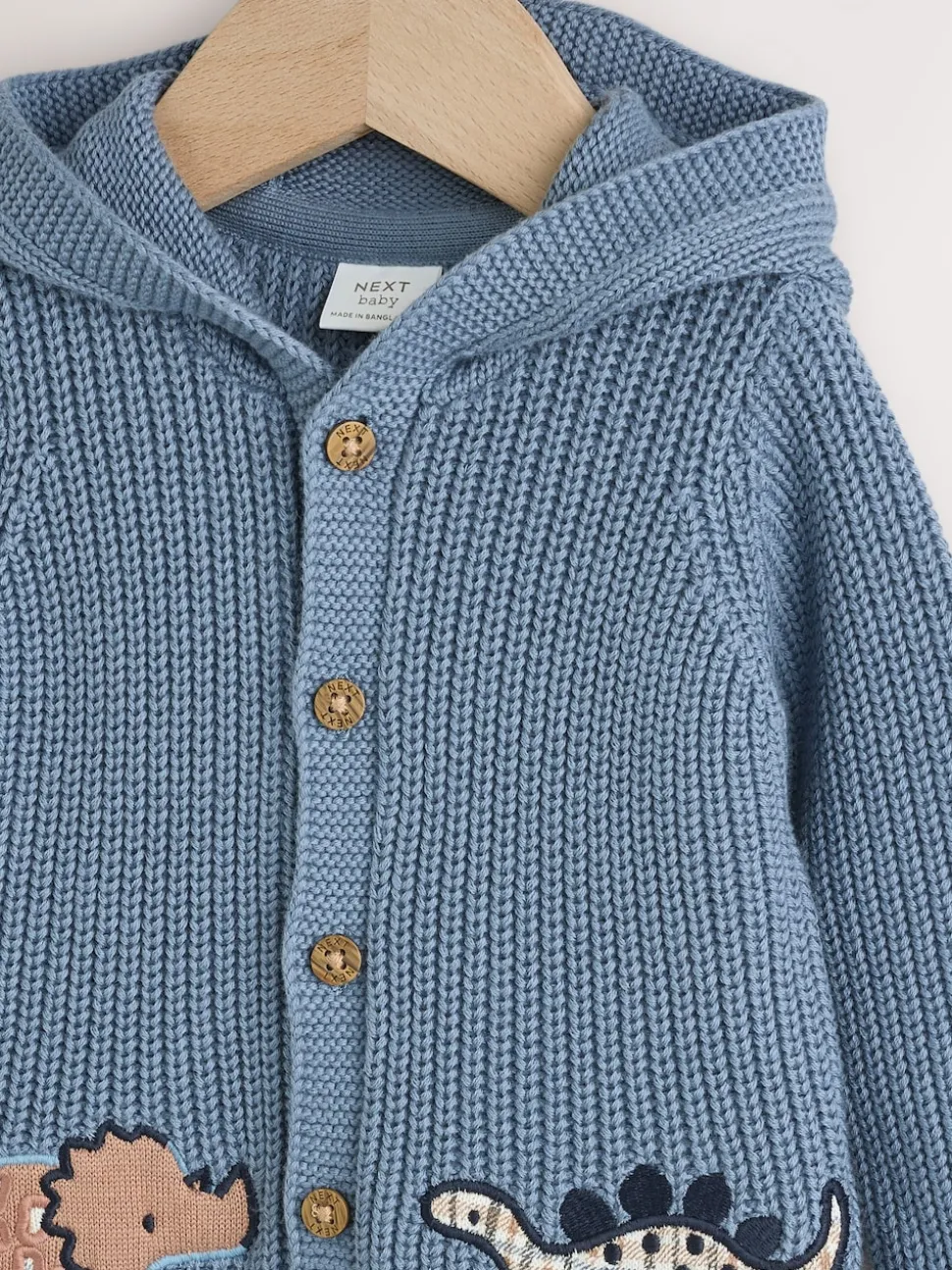 Imprimé dinosaures bleu marine brodé - Cardigan à capuche en maille bébé (0 mois-2 ans)
