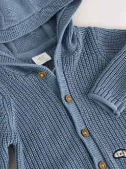 Imprimé dinosaures bleu marine brodé - Cardigan à capuche en maille bébé (0 mois-2 ans)