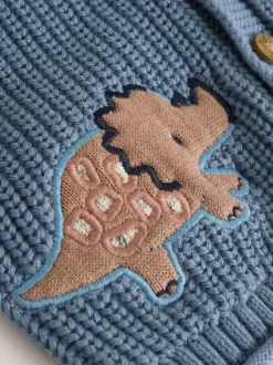 Imprimé dinosaures bleu marine brodé - Cardigan à capuche en maille bébé (0 mois-2 ans)
