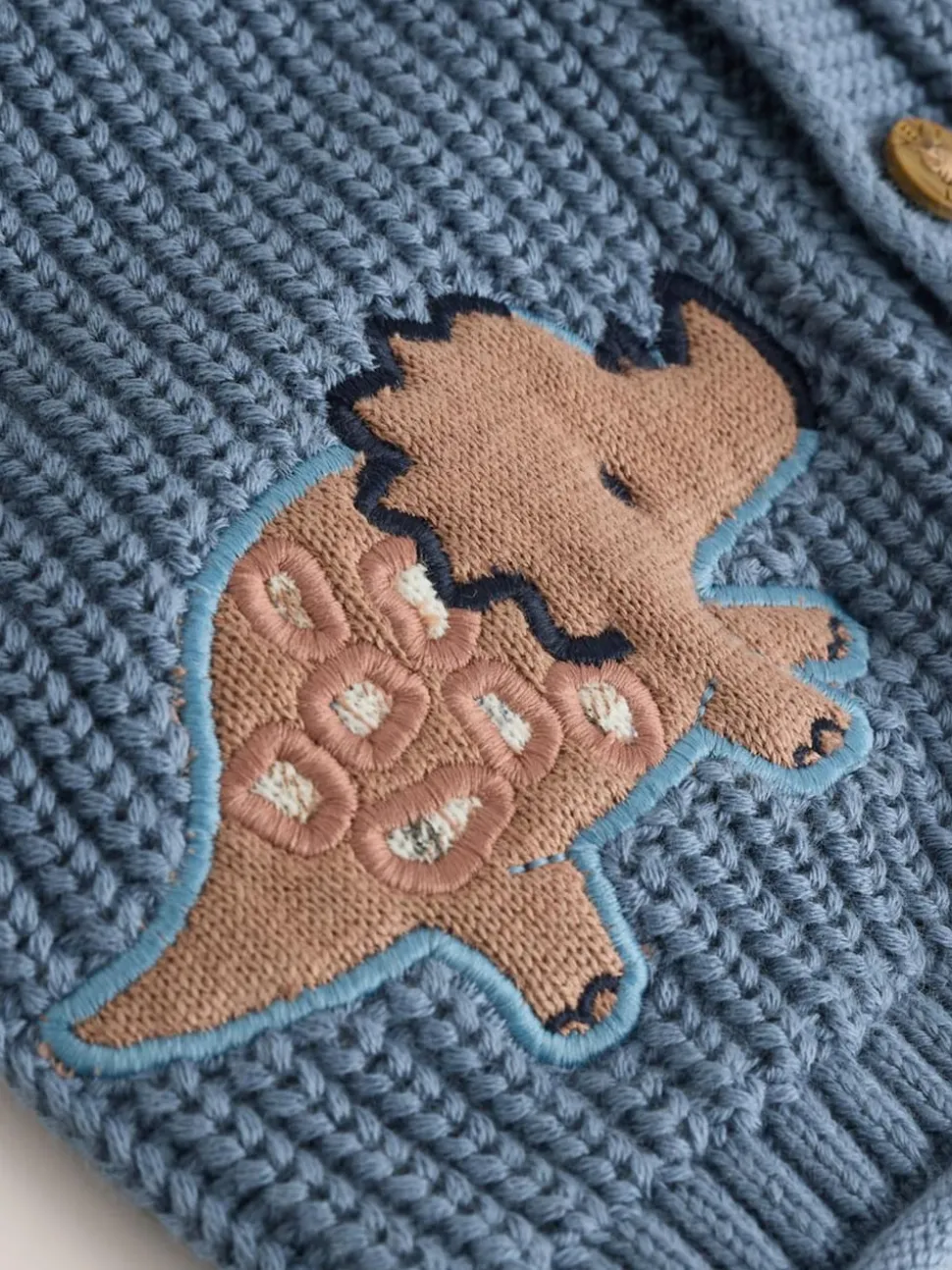 Imprimé dinosaures bleu marine brodé - Cardigan à capuche en maille bébé (0 mois-2 ans)