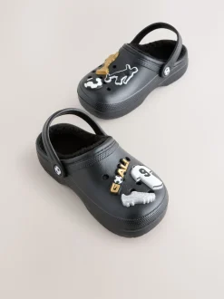 Imprimé football noir - Sabots chaussons doublés chauds