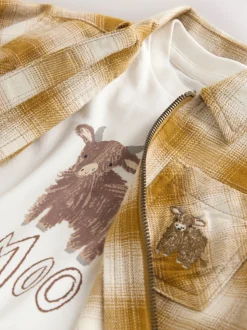 Jaune À carreaux zippé - Ensemble chemise et t-shirt à manches longues (3mois-7ans)