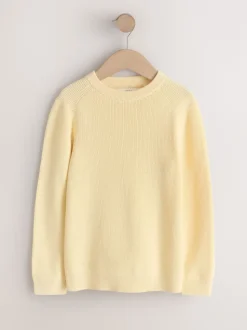 Jaune Buttermilk - Pull en maille col rond en coton (3-16ans)