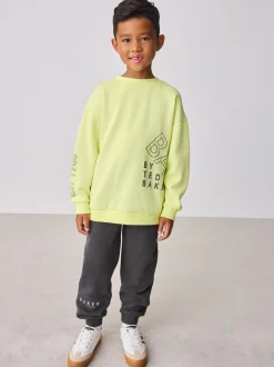 Jaune citron - Baker by Ted Baker Ensemble sweat-shirt et jogging graphique surdimensionné