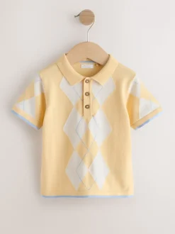 Jaune motif losanges - Polo en maille (3mois-7ans)