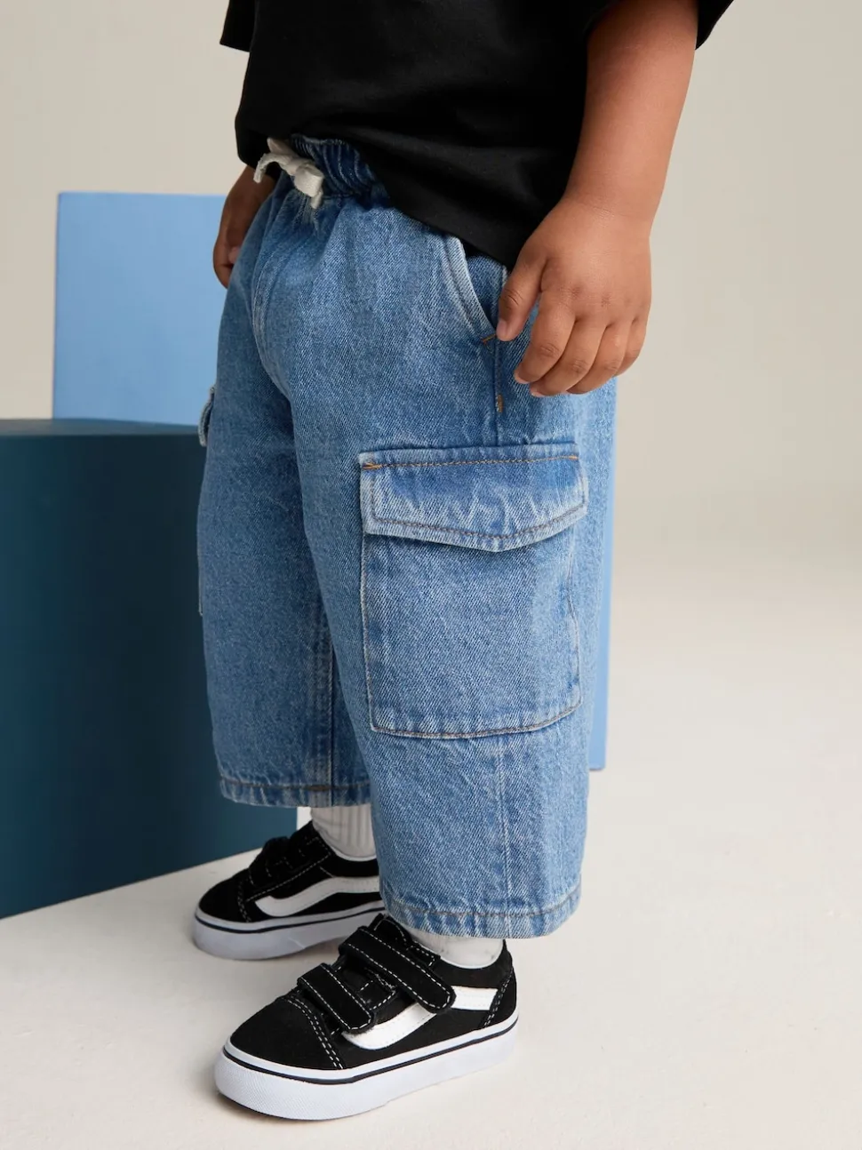 Jean bleu moyen - Ample Cargos à tirer 100% Cotton Jeans (3mths-7yrs)