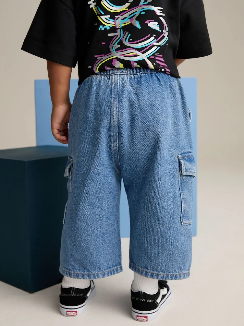 Jean bleu moyen - Ample Cargos à tirer 100% Cotton Jeans (3mths-7yrs)