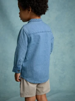 Jena bleu - 100% Coton Manches longues Col mao Denim Chemises (3mths-7yrs)