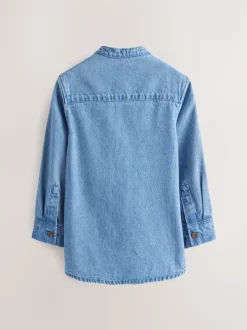 Jena bleu - 100% Coton Manches longues Col mao Denim Chemises (3mths-7yrs)