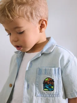 Jena bleu - Chemise à manches courtes avec col à revers (3mois à7ans)