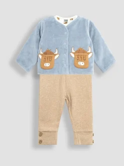 Jojo Maman Bébé Bébé Highland Cow Velour Set 3 Pieces