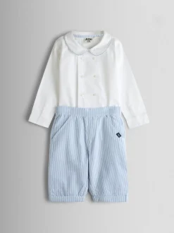 JoJo Maman Bébé Ensemble Chemise à double boutonnage et shorts rayés 2 pièces