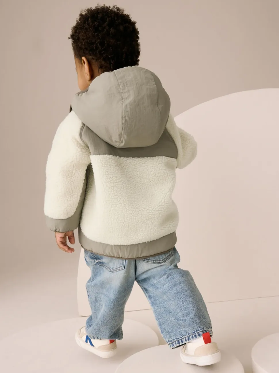 Kaki/crème - Veste Color-block en peau de mouton (3mois à7ans)