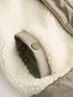 Kaki/crème - Veste Color-block en peau de mouton (3mois à7ans)