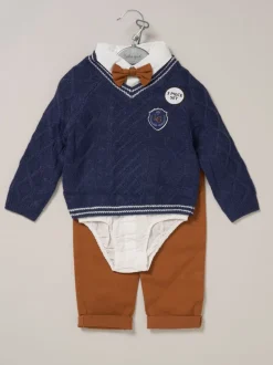 Little Gent True Knit Jumper, Body, Pantalons et Nœud papillon Ensemble