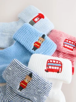 marine - Chaussettes à roulettes brodées 5 Lot (0mths-2yrs)