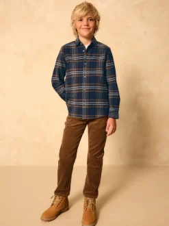 marine - Chemise à carreaux en coton brossé à manches longues (3-16ans)