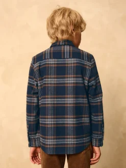 marine - Chemise à carreaux en coton brossé à manches longues (3-16ans)