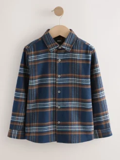 marine - Chemise à carreaux en coton brossé à manches longues (3-16ans)